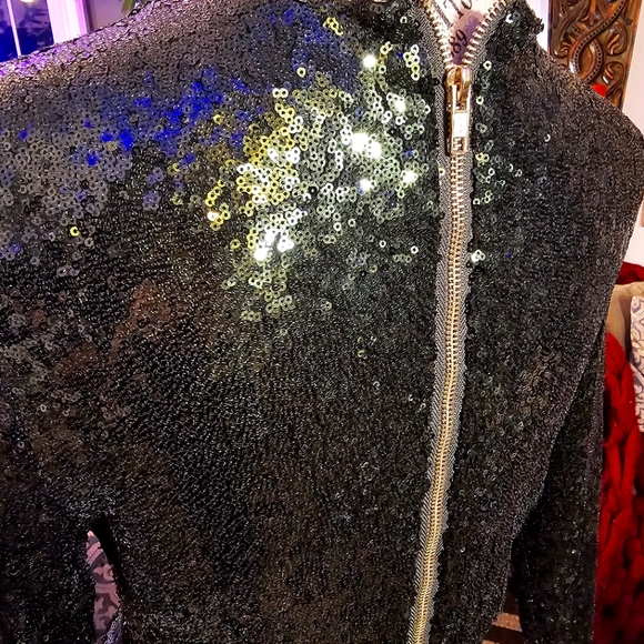 Green Sequin Glam Long Sleve Formal Short Dress with Gold Zipper Detail size M - Picture 6 of 16